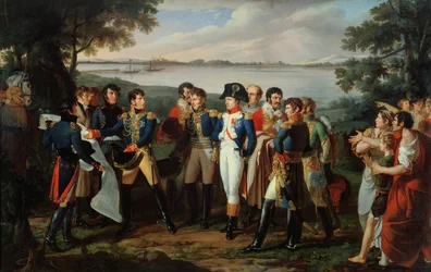 Napoleon (1769-1821) befiehlt, die Donau bei Ebersdorf zu überbrücken, um die Insel Lobau am 19. Mai 1809 zu erreichen